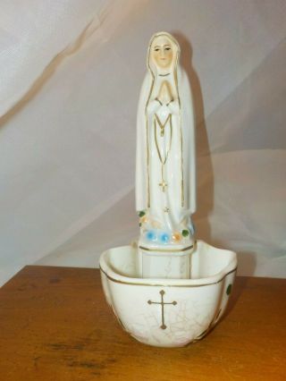 Porcelain Vintage Mary Religious Holy Water Font Germany ? 7 "