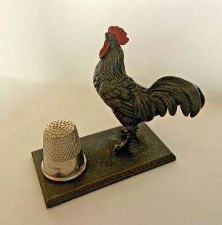 ROOSTER Thimble Holder Figural Heirloom Editions Redl Wien Bronze cock chicken 2