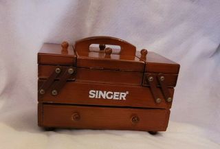 Vintage Singer Small Accordion Wood Sewing Notions Storage Box