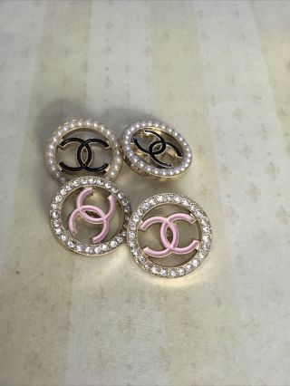 24mm 4pc Chanel Button Gold Tone Metal Stamped Authentic