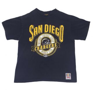 Vtg 90s Single Stitch Nutmeg Mills San Diego Chargers Member Club Nfl T - Shirt L