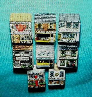 Set Of Eight Birchcroft Porcelain China Thimbles Houses Made In Great Britain