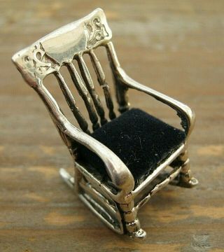 Miniature Antique Style Hallmarked Sterling Silver Rocking Chair Pin Cushion