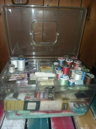 Vintage Wilson Wil - Hold Large Clear Plastic Sewing Thread Storage Box Full