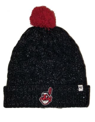 Mlb Cleveland Indians ‘47 Brand Chief Wahoo Cap Winter Pom Beanie Ladies Hat