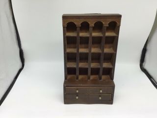 Vintage Enesco Wooden Thimble Display Case 16 Slots With Two Drawers 8 1/4” Tall