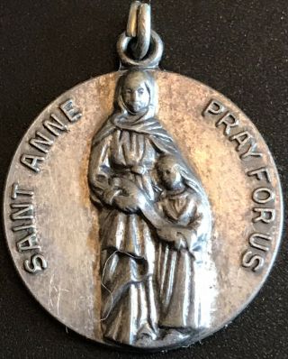 Vintage Catholic St Anne Rosary Shrine Of St Jude,  Detroit Mi Silver Tone Medal