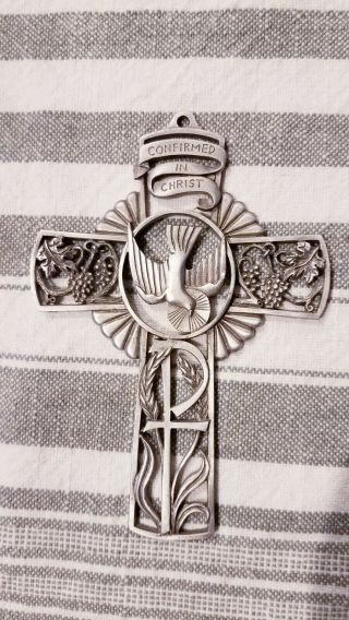 Pewter Confirmed In Christ Confirmation Wall Cross Holy Dove Christian Catholic