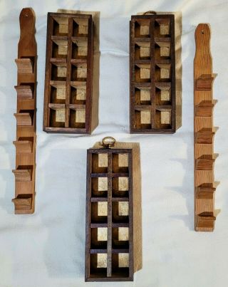 Set Of 5 Vtg Wooden Thimble Holder Display Cases Wall Hangings Euc Cs