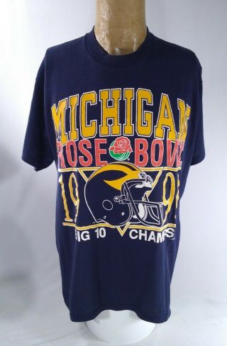 1990 Michigan Wolverines Rose Bowl Football T - Shirt Logo Athletic Men 