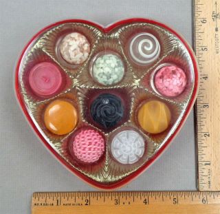 Candy Box Of 10 Vintage Plastic Buttons,  All Candy Like Designs,  Assortment