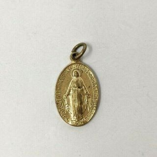 Vtg Metal Gold Tone Miraculous Medal Virgin Mary Charm Pendant Catholic Jn21