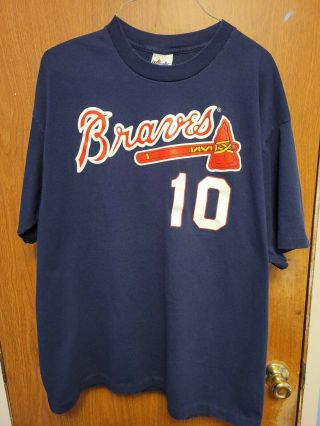 Majestic Chipper Jones Atlanta Braves 10 Jersey T Shirt Size Xl Vintage Mlb