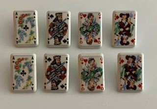 Vintage Set Of 8 Porcelain / Ceramic Buttons Playing Cards