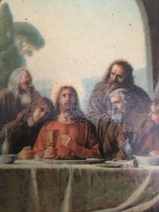 Vintage Jesus And The Last Supper Picture On Wood Bark Plaque Decoupage?