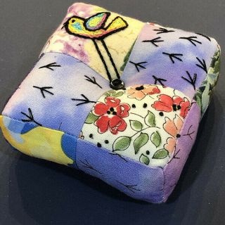 Handmade " Rainbow Bird " Fabric Pincushion; Benefits Feeding America