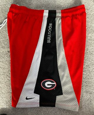 Nike Team Retro Georgia Bulldogs Basketball Shorts Red Drawstring Sewn L/xl