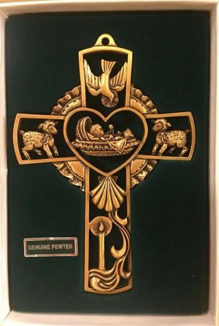 Gold Tone Pewter Wall Cross Child Baptism Christening First Communion Gift Decor