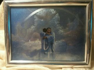 Jesus Welcomes Man To Heaven With Hug Framed Art Print 5x7 Vintage 1984 114 - 6658