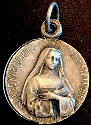 Vintage Catholic St Marguerite & Sacred Heart Of Jesus Religious Medal