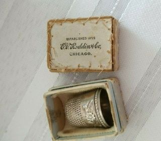 Antique Sterling Silver Thimble Marked Hallmarked Ornate Floral Base Org Box