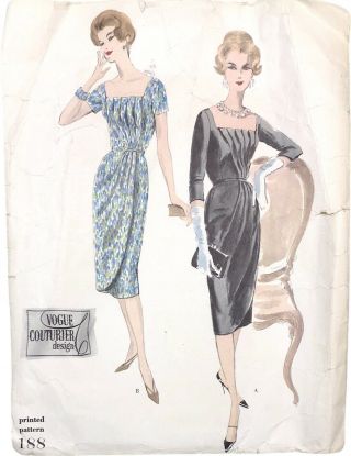 Vintage 1950s Vogue Couturier Design 188 Sewing Pattern Draped Dress Size 12
