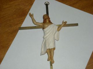 Unusual Vintage Crucifix Brass Cross & Plastic Jesus Christ 10 "