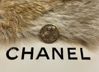 Authentic Chanel Owl Button Crystal Eyes Round Antiqued Gold 22mm Buttons