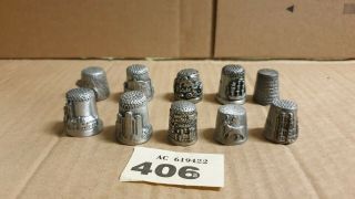 10 X Pewter / Metal Thimbles Train Deer Lords Prayer Cathedral Etc Myref 406