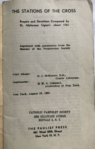 Stations of the Cross St.  Alphonsus Liguori 1950s Catholic Booklet 2