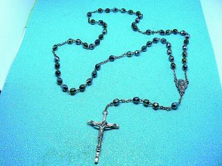 Jet Black Multifaceted Cut Glass Bead Roman Catholic 5 Decade Holy Rosary