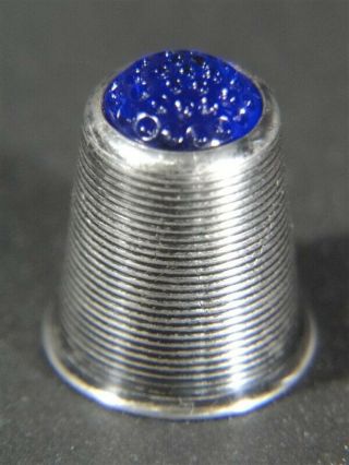 Unusual Vintage Cobalt Blue Glass Top Sterling Silver Sewing Thimble Size 7