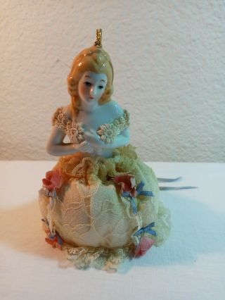 Vintage Antique Porcelain Half Doll Lady Figurine Pin Cushion Potpourri 6 " Tall