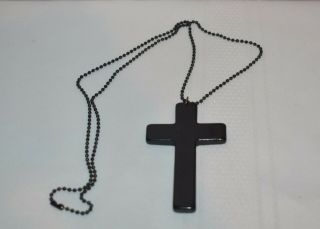 26 Inch Black Beaded Cross Rosary Necklace