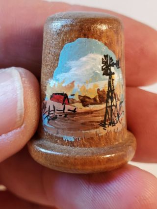 Vintage Hand Painted Wood Thimble Signed By Artist Box1
