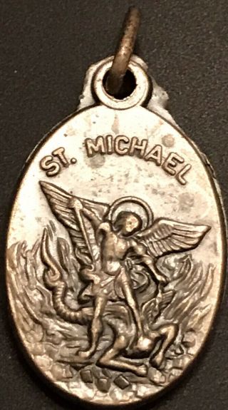 Vintage Catholic St Michael & St Jude Silver Tone Medal