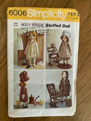 Vintage 1970s Holly Hobbie Stuffed Doll Sewing Pattern Simplicity 6006 Uncut