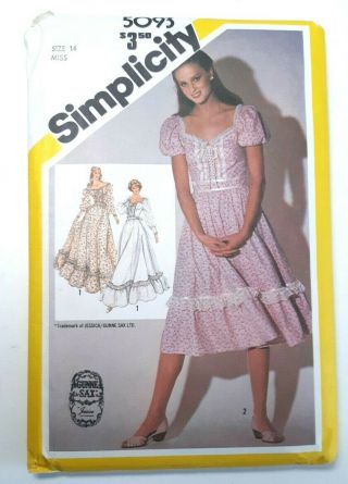 Uncut 1981 Gunne Sax Simplicity Pattern 5093 Cottagecore Prairie Dress Sz 14