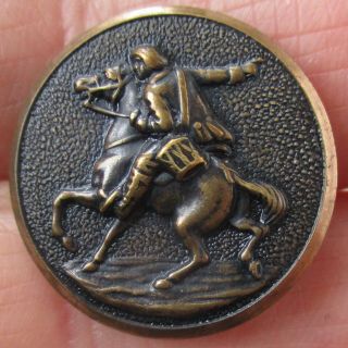 7/8 " Vintage 2 - Piece Brass Button W Horse,  Rider And Drum Image