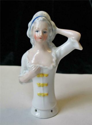 Vintage Porcelain Half Doll Colonial Lady Pin Cushion Germany 4 " Tall 9563
