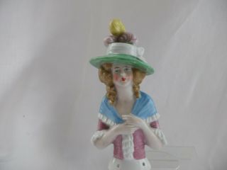 Vintage Large Pin Cushion Half Doll With Feathered Hat - 4 3/4 " High C.  1920 