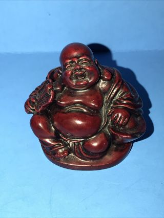 Buddha Happy Statue Laughing Figurine Dark Red Resin Feng Shui Luck Feng Shui