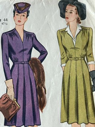Vintage 40s Simplicity Pattern 4518 Pleated Skirt Easter Dress Sz 44 Wwii Litho
