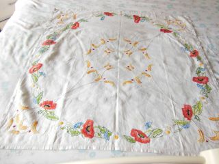 Vintage Hand - Embroidered Floral Linen Tablecloth