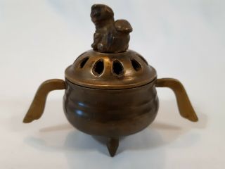 Vintage Brass Foo Dog Incense Burner Box With Handles Japanese Asian Religious