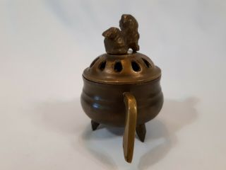 Vintage Brass Foo Dog Incense Burner Box with Handles Japanese Asian Religious 2