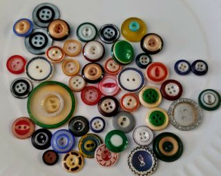 45 Vintage Plastic Color Rim Buttons 1930 