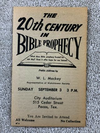 1961 Jehovahs Witnesses Watchtower Handbill Circuit Assembly Talk Invitation