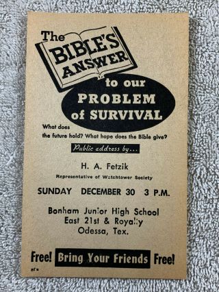 1962 Jehovahs Witnesses Watchtower Handbill Circuit Assembly Talk Invitation