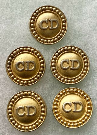 5 Vintage Christian Dior Cd Gold Plated Brass Blazer Coat Shank Buttons 44l,  28mm